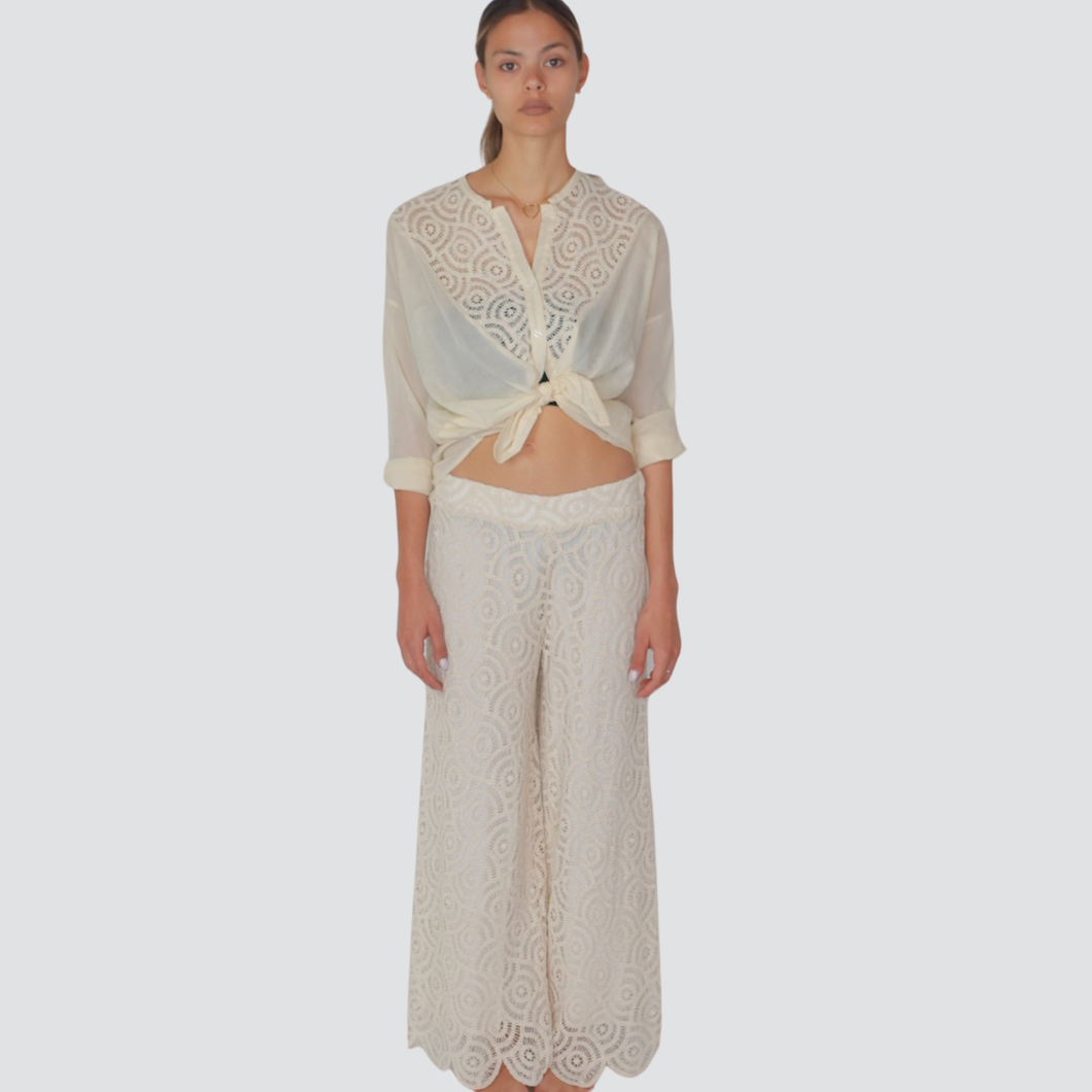 Tensione in pantalone pizzo gamba ampia elastico vita 87% cotone fondo ondulato Art S25P865