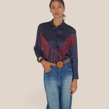 Carica l'immagine nel visualizzatore di Gallery, Tensione in camicia blu con frange 100% viscosa Art 40725
