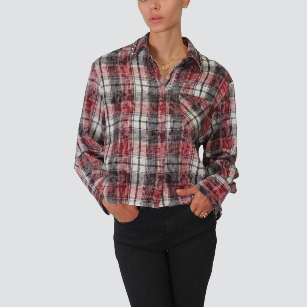 Vicolo camicia check applicazione strass colletto Art RF0079