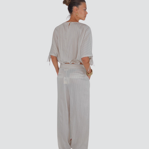 Vicolo pantalone gessato elastico vita 64% viscosa 12% lino TD2970