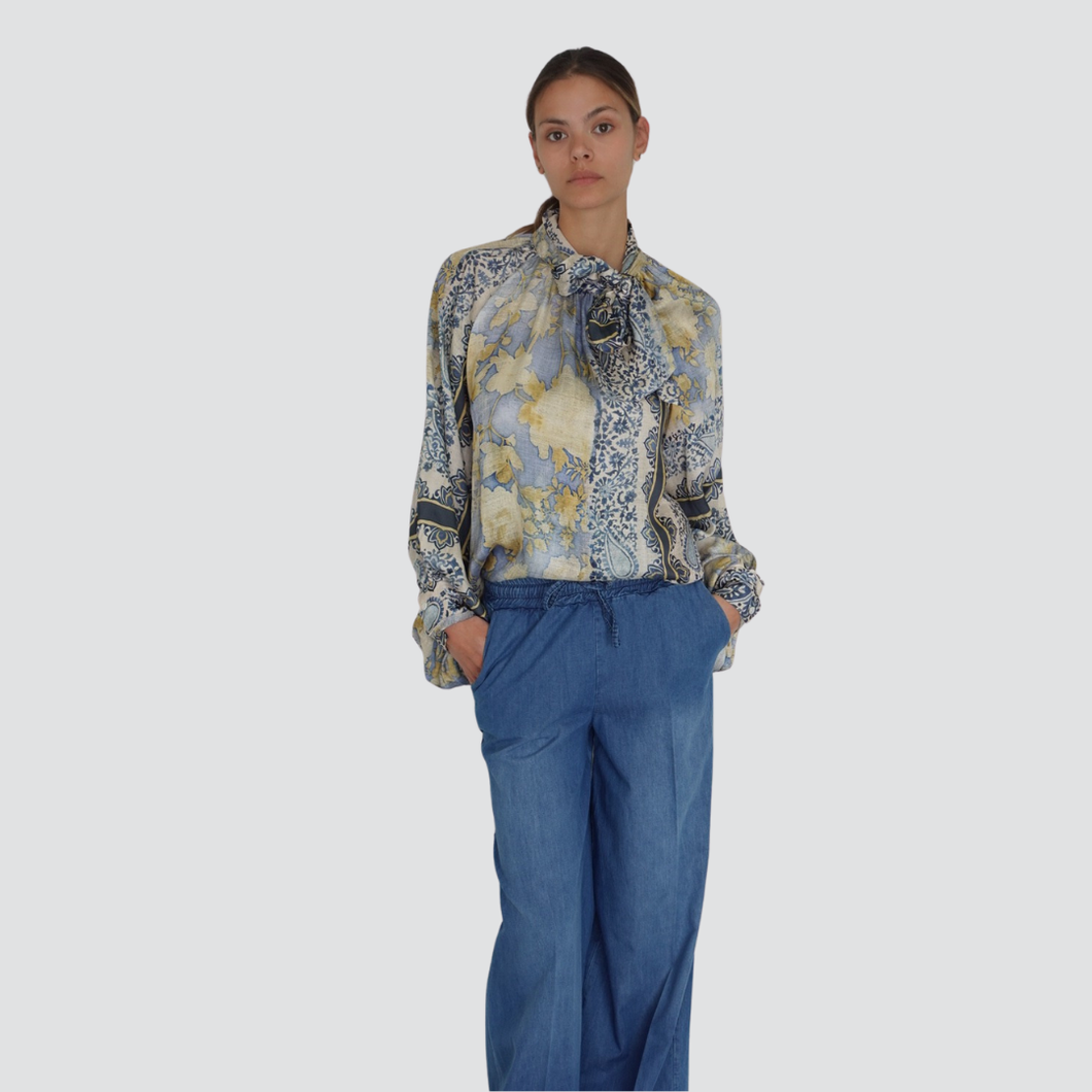 Vicolo pantalone gamba ampia chambray 100% cotone Art TD1588