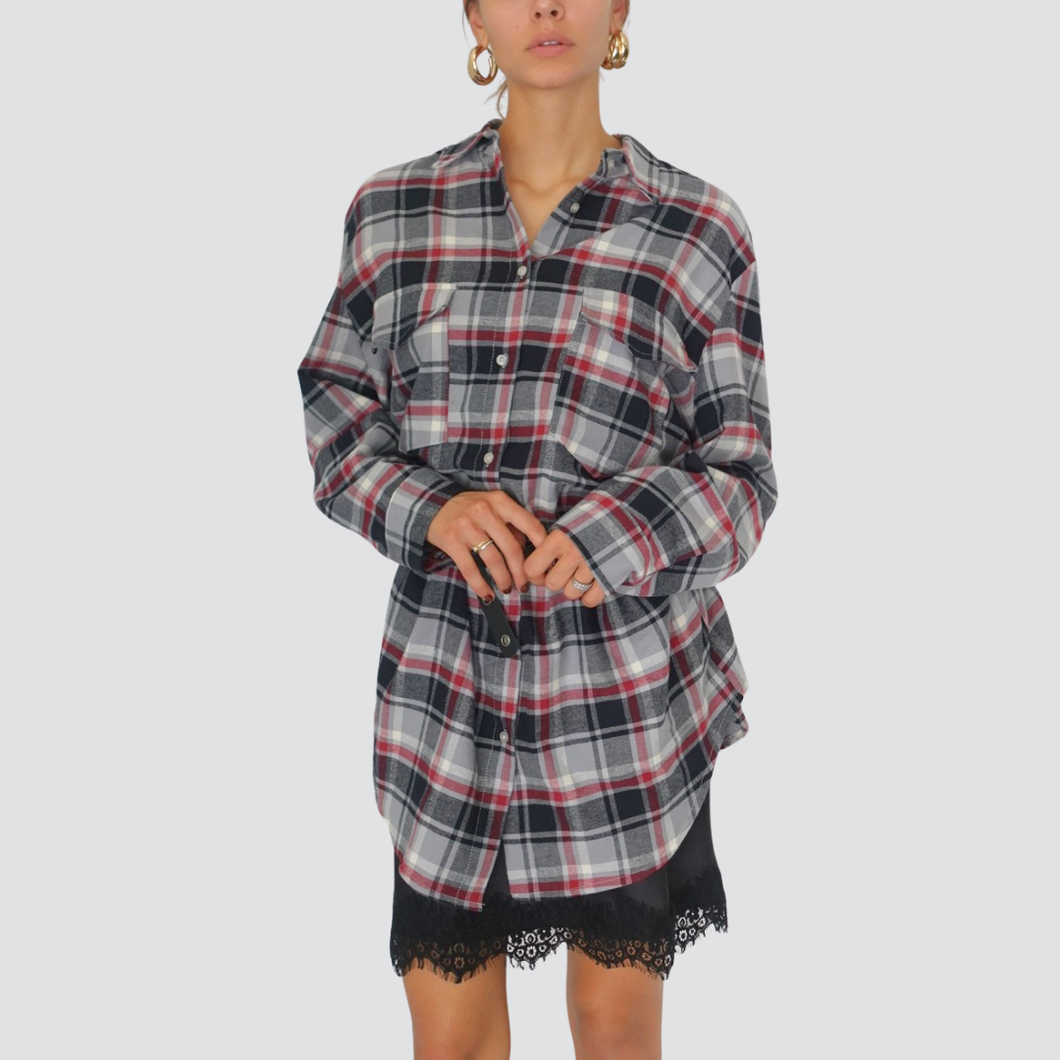 Tensione in abito chemisier flanella con cintura e sottoveste satin fondo pizzo Art FW250077C