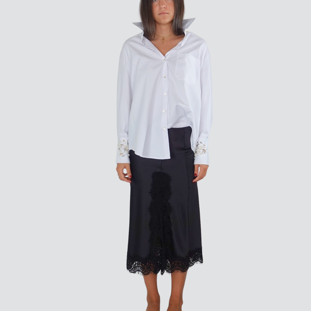 Tensione in gonna midi satina spacco laterale pizzo Art 37527