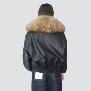 Bomber ecopelle con collo eco-pelliccia