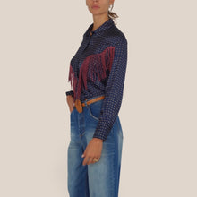 Carica l'immagine nel visualizzatore di Gallery, Tensione in camicia blu con frange 100% viscosa Art 40725
