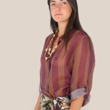 Carica l'immagine nel visualizzatore di Gallery, Haveone camicia over rigata cioccolato prugna 85% lyocell Art CVS-Q422

