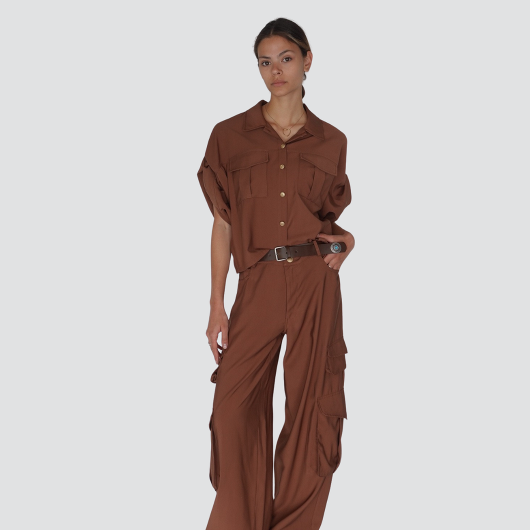 Tensione in pantalone cargo con cintura gamba ampia 90% viscosa Art LH260