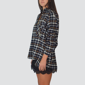 Tensione in camicia over scozzese con spille strass 100% cotone Art W25C721