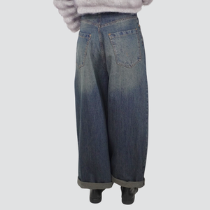 Tensione in jeans gamba ampia risvoltino 100% cotone Art CP766
