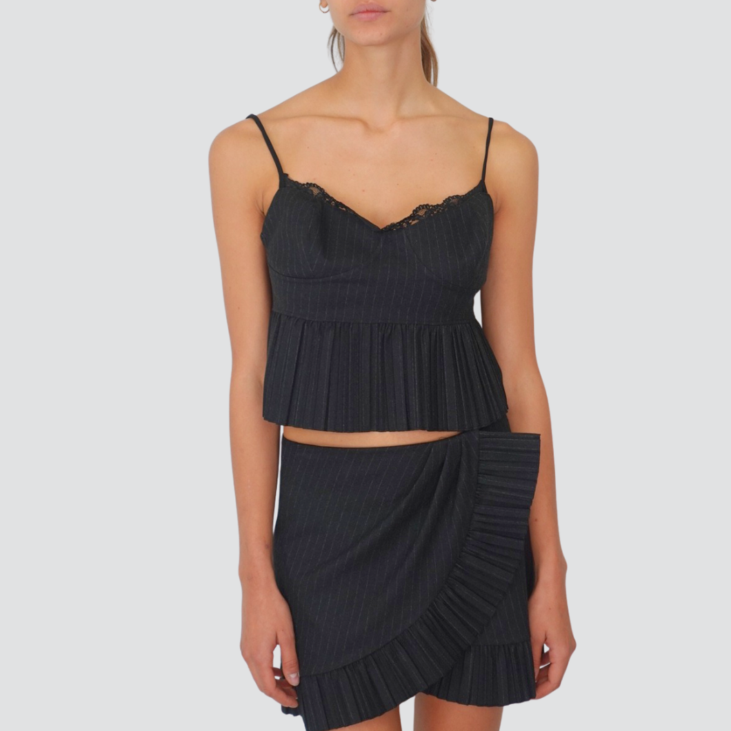 Tensione in top grigio gessato con pizzo e fondo plissettato Art FW2500055