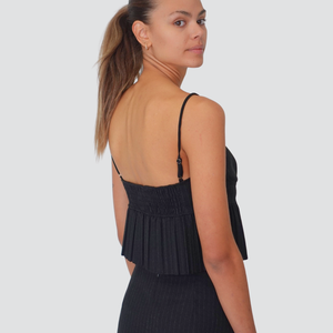 Tensione in top grigio gessato con pizzo e fondo plissettato Art FW2500055