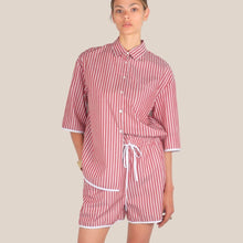 Carica l'immagine nel visualizzatore di Gallery, Vicolo camicia over rigata con bordino 100% cotone Art TAB2313
