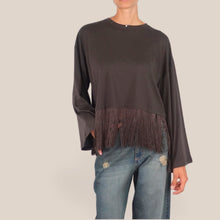 Carica l'immagine nel visualizzatore di Gallery, Haveone maglia over manica ampia fondo frange 100% frange Art MSH-R225
