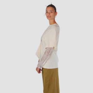 Haveone t-shirt pieghe con manicotti pizzo 100% cotone Art TMA-P015