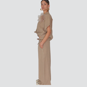 Tensione in pantalone puro lino con cintura borchie Art S25PE21