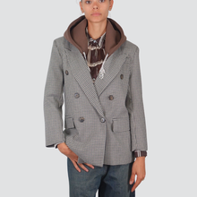 Carica l&#39;immagine nel visualizzatore di Gallery, Tensione in giacca pied de poule foderata con strass e cappuccio felpa staccabile 50% cotone Art  37615
