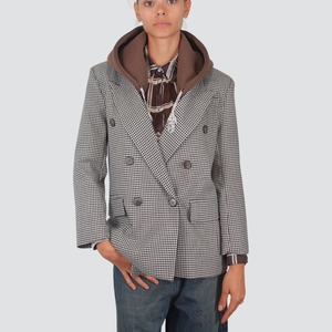 Tensione in giacca pied de poule foderata con strass e cappuccio felpa staccabile 50% cotone Art  37615