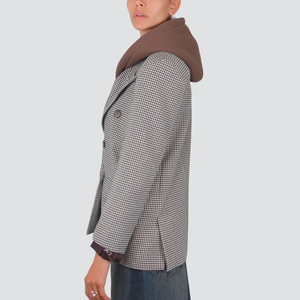 Tensione in giacca pied de poule foderata con strass e cappuccio felpa staccabile 50% cotone Art  37615