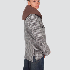 Tensione in giacca pied de poule foderata con strass e cappuccio felpa staccabile 50% cotone Art  37615