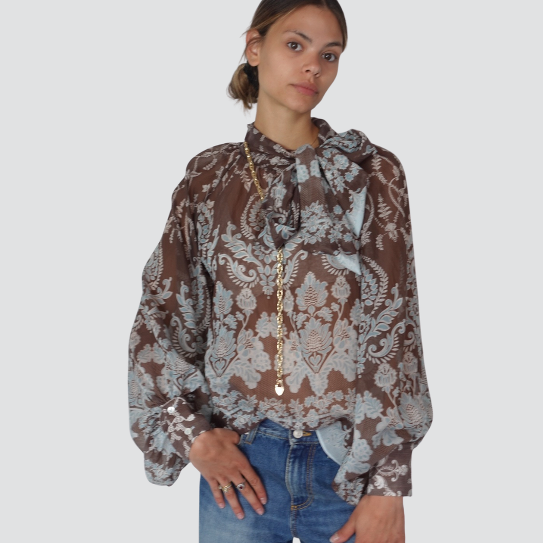 Vicolo camicia in mussola stampata con fiocco  85% lyocell Art TD1842