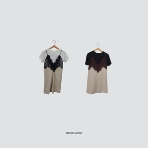 Tensione in abito pizzo ecopelle con pizzo e t-shirt Art 37653