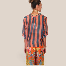 Carica l'immagine nel visualizzatore di Gallery, Haveone camicia over rigata verde rosa 85% lyocell Art CVS-Q422
