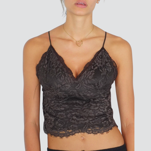 Tensione in top crop pizzo moro spallino regolabile zip laterale Art FW250039