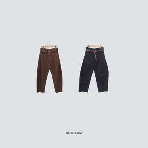 Tensione in pantalone balloon con cintura fondo sfrangiato 100% cotone Art W25P371