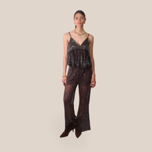 Carica l'immagine nel visualizzatore di Gallery, Haveone pantalone caffè ricamato paillettes e perline elastico vita con coulotte Art PSS-Q347

