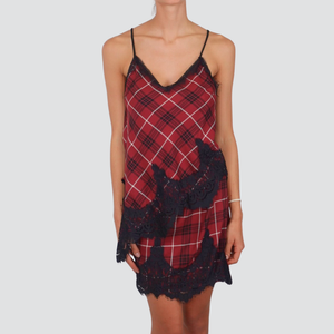 Tensione in top scozzese asimmetrico con pizzo arrampicante 65% viscosa Art FW250058