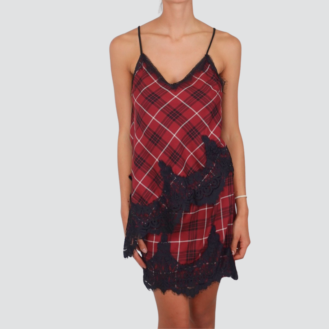 Tensione in mini gonna scozzese portafoglio con pizzo arrampicante 65% viscosa Art FW250056