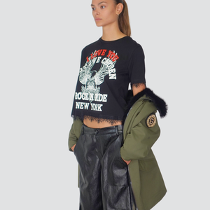 Tensione in t-shirt over con stampa e pizzo 100% cotone Art 37825
