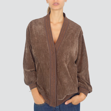 Carica l&#39;immagine nel visualizzatore di Gallery, Dixie giacca cardigan effetto ciniglia bande laterali riga lurex foderato Art VAD0YFC
