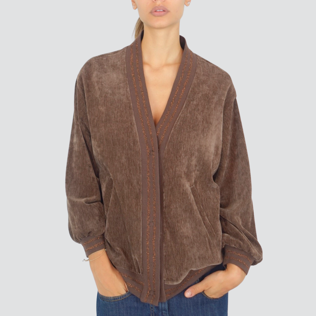Dixie giacca cardigan effetto ciniglia bande laterali riga lurex foderato Art VAD0YFC