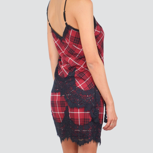 Tensione in mini gonna scozzese portafoglio con pizzo arrampicante 65% viscosa Art FW250056