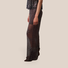 Carica l'immagine nel visualizzatore di Gallery, Haveone pantalone caffè ricamato paillettes e perline elastico vita con coulotte Art PSS-Q347
