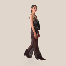 Carica l'immagine nel visualizzatore di Gallery, Haveone pantalone caffè ricamato paillettes e perline elastico vita con coulotte Art PSS-Q347
