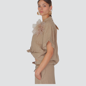 Tensione camicia ove puro lino con spilla Art S25CE26