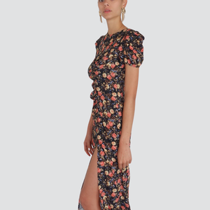 Vicolo abito floreale lungo arriccio manica sbuffo 100% viscosa Art TD2441