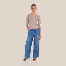 Carica l'immagine nel visualizzatore di Gallery, Vicolo pantalone gamba ampia chambray 100% cotone Art TD1588
