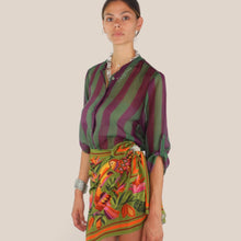Carica l'immagine nel visualizzatore di Gallery, Haveone camicia over rigata verde viola 85% lyocell Art CVS-Q422
