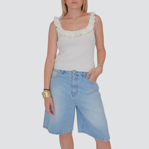 Vicolo top costina dettaglio rouches scollo 50% cotone Art 77136D