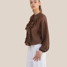 Carica l'immagine nel visualizzatore di Gallery, Dixie blusa over scollo v rouches 66% lyocell15% lino Art C067A160

