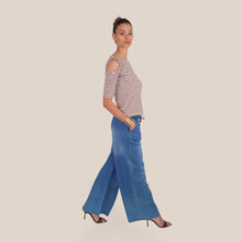 Carica l'immagine nel visualizzatore di Gallery, Vicolo pantalone gamba ampia chambray 100% cotone Art TD1588
