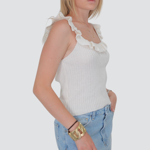 Vicolo top costina dettaglio rouches scollo 50% cotone Art 77136D