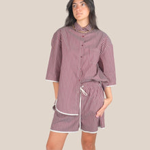 Carica l'immagine nel visualizzatore di Gallery, Vicolo camicia over rigata mosto/vaniglia con bordino 68% cotone Art TAB2378
