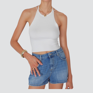 Vicolo top costina schiena nuda con lacci 70% viscosa Art 22170D