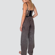 Carica l&#39;immagine nel visualizzatore di Gallery, Kontatto jeans moro slavato barrel worker strass 99% cotone Art ZH100N
