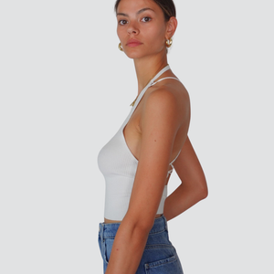 Vicolo top costina schiena nuda con lacci 70% viscosa Art 22170D