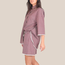 Carica l'immagine nel visualizzatore di Gallery, Vicolo camicia over rigata mosto/vaniglia con bordino 68% cotone Art TAB2378
